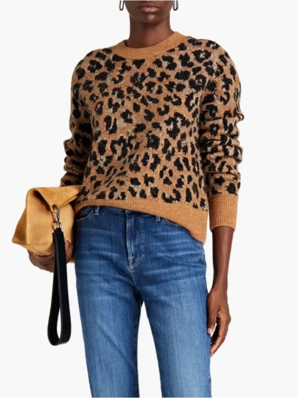 Frame Denim Leopard Animal Jacquard Alpaca Wool-Blend Oversized Sweater XS